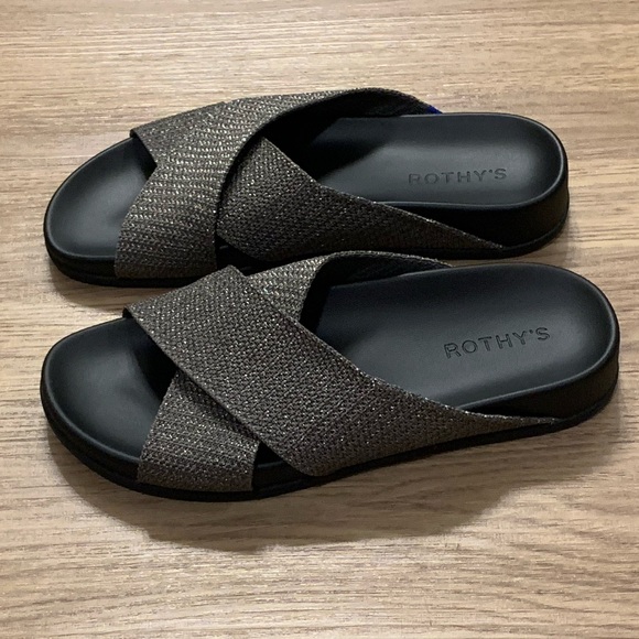 Rothys The Weekend Slide Washable Sandals in Silver Sand Size 7 - Picture 14 of 14